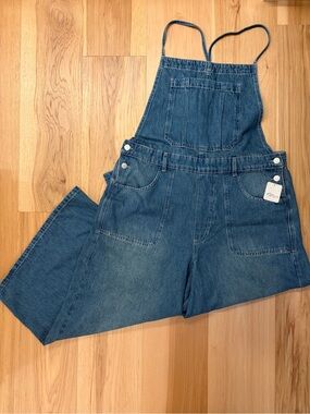 Free People Denim Blue Wide-Leg Overalls